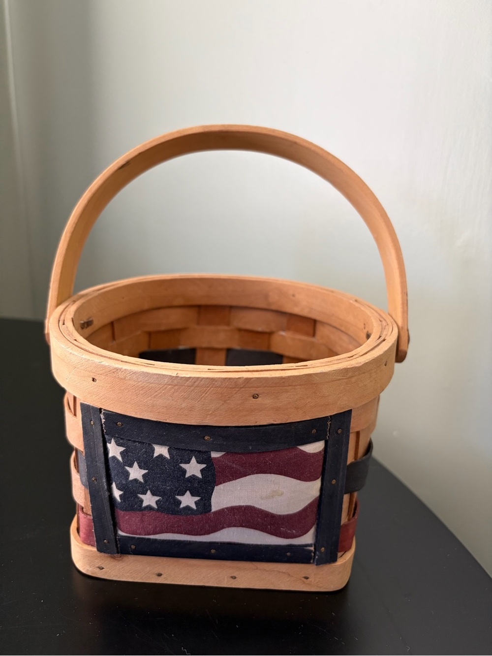Vintage Americana Patriotic Decorative Basket Plush Flag Fabric Insert